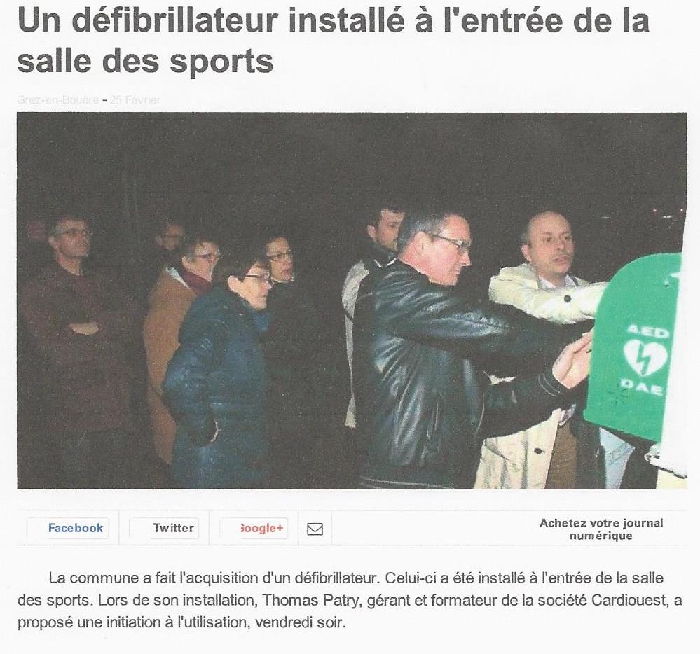 Défibrillateur Grez en Bouère (Mayenne)- Ouest France 25 février 2014