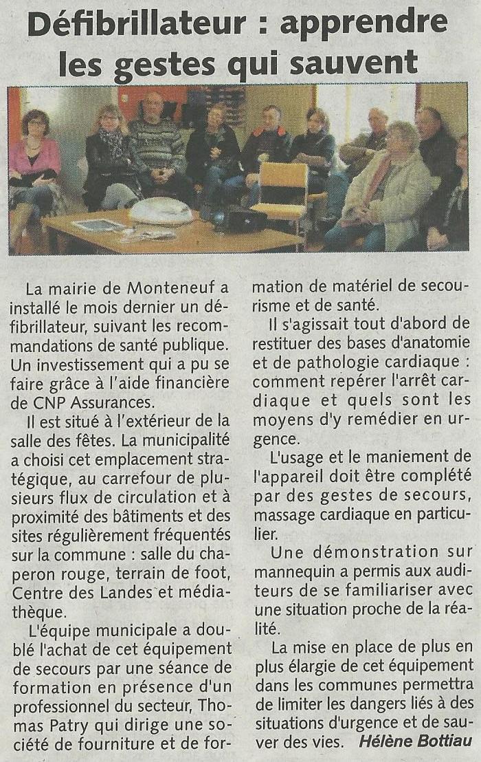 Défibrillateur Monteneuf (Morbihan) - Les infos (pays de Ploermel) 26 février 2014