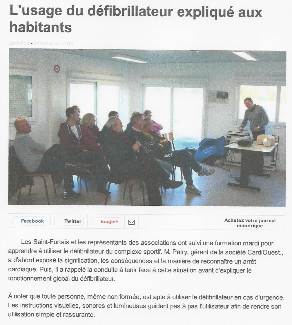 Formation défibrillateur Saint Fort (Mayennne) - Ouest France 24 novembre 2013